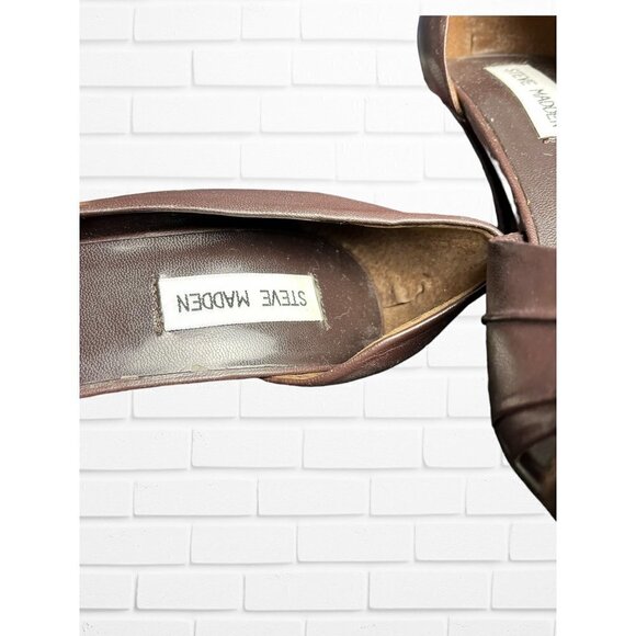 Steve Madden Women's Size 8 Destiny Heel Brown Leather Open Toe Twist Front - Picture 4 of 15
